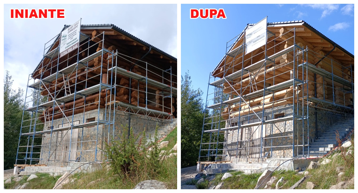 Lucrare reconditionare sablare cabana din lemn Zarnesti Brasov Romania 2023